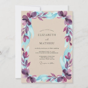 Convites Casamento de Eucalipto Cinza Folhagem Aqua Ameixa