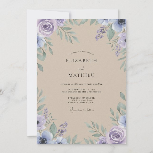 Convites Casamento de Eucalipto Cinza Folhagem Champanhe Âm (Frente)