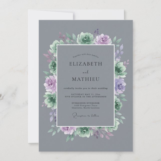 Convites Casamento de Eucalipto Cinza Succulent Lilás Ardós (Frente)