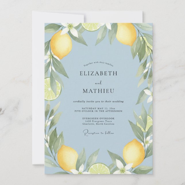 Convites Casamento de Eucalipto Cítrico Amarelo (Frente)