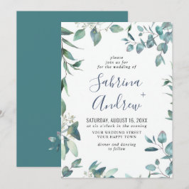 Convites Casamento de Eucalipto com Aquarela Elegante