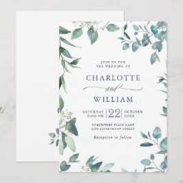 Convites Casamento de Eucalipto com Aquarela Elegante