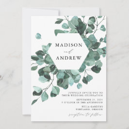 Convites Casamento de Eucalipto com Aquarela Moderna
