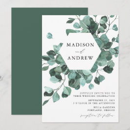 Convites Casamento de Eucalipto com Aquarela Moderna