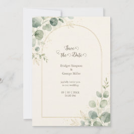 Convites Casamento de Eucalipto com Arco de Ouro Minimalist