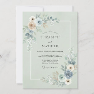 Convites Casamento de Eucalipto com Ardósia e Espuma do Mar