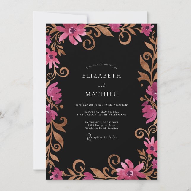 Convites Casamento de Eucalipto com Filigrana Dourada Magen (Frente)