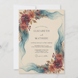 Convites Casamento de Eucalipto com Fita Azul-Bordô