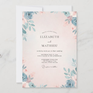Convites Casamento de Eucalipto com Folhagem Aço Rosa