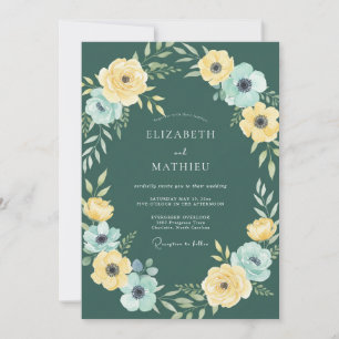 Convites Casamento de Eucalipto com Folhagem Amarela Aqua