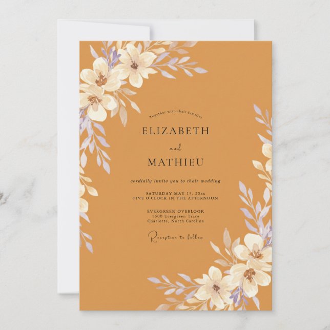 Convites Casamento de Eucalipto com Folhagem Âmbar (Frente)