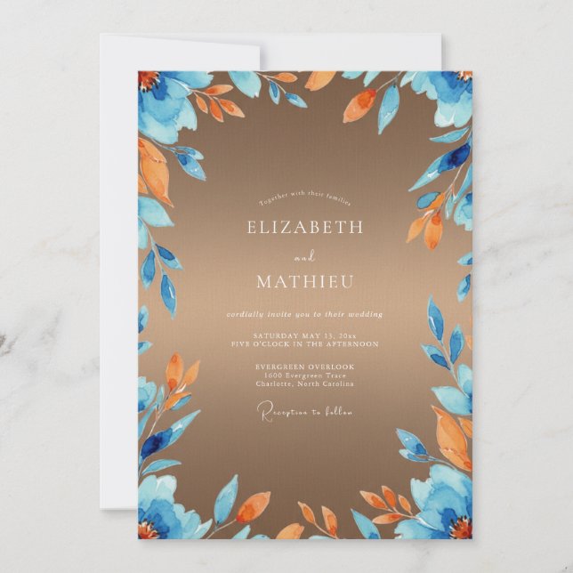 Convites Casamento de Eucalipto com Folhagem Âmbar Azure (Frente)