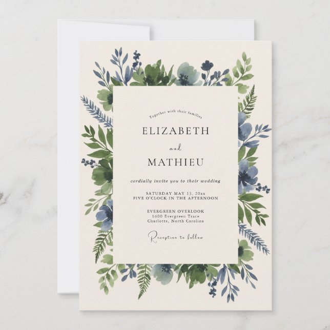 Convites Casamento de Eucalipto com Folhagem Azul Aço (Frente)