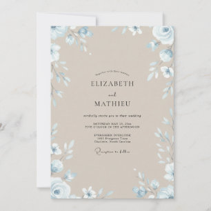 Convites Casamento de Eucalipto com Folhagem Azul Aço Bege