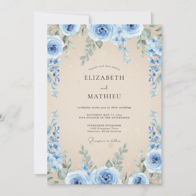 Convites Casamento de Eucalipto com Folhagem Azul Centáurea (Frente)