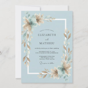 Convites Casamento de Eucalipto com Folhagem Azul Céu e Cha