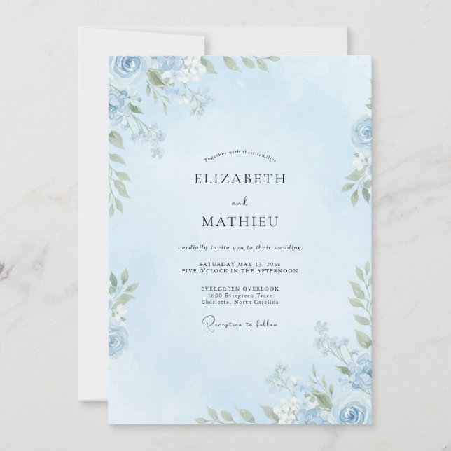 Convites Casamento de Eucalipto com Folhagem Azul Claro (Frente)