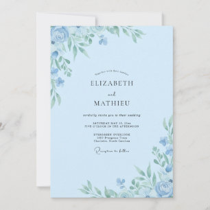 Convites Casamento de Eucalipto com Folhagem Azul Pálido