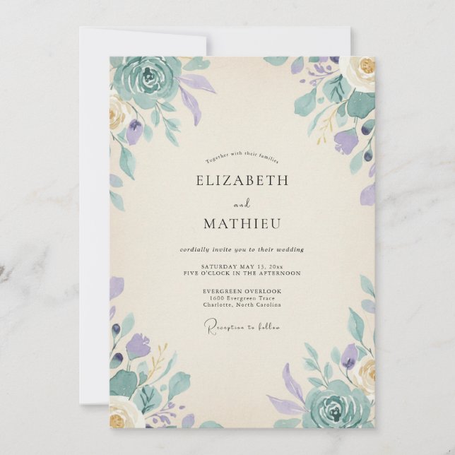 Convites Casamento de Eucalipto com Folhagem Azul-Pervinca- (Frente)