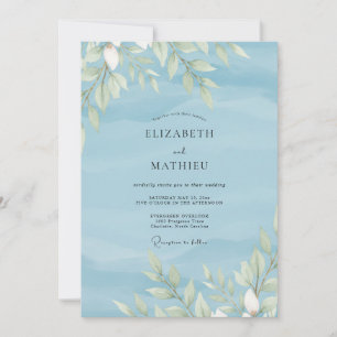 Convites Casamento de Eucalipto com Folhagem Azul Pó