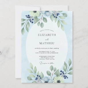 Convites Casamento de Eucalipto com Folhagem Azul Pó
