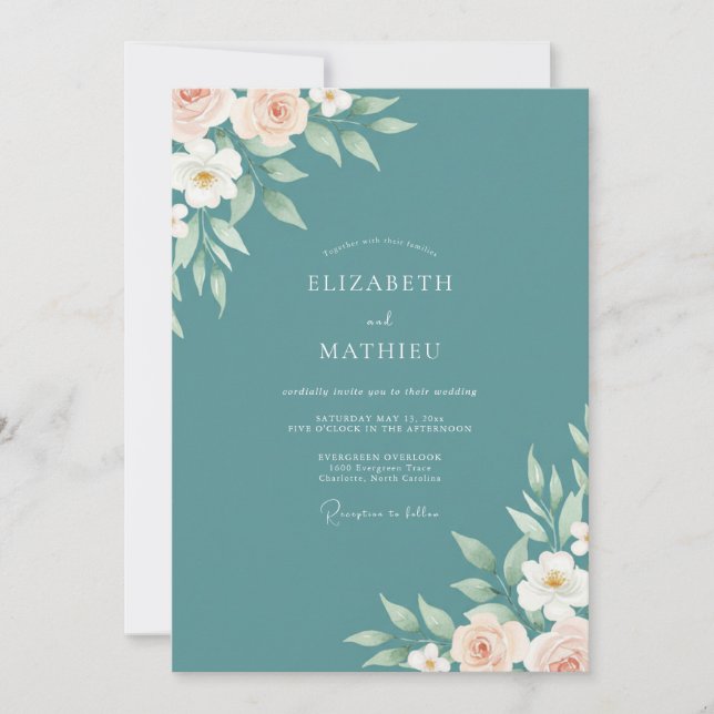 Convites Casamento de Eucalipto com Folhagem Azul Poeirenta (Frente)