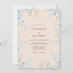 Convites Casamento de Eucalipto com Folhagem Azul Rosa