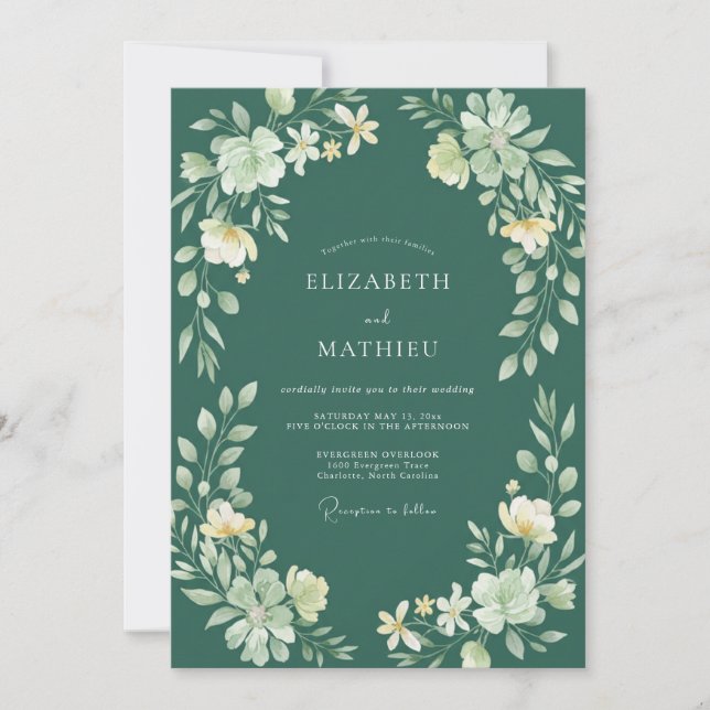 Convites Casamento de Eucalipto com Folhagem Azul Teal Prof (Frente)