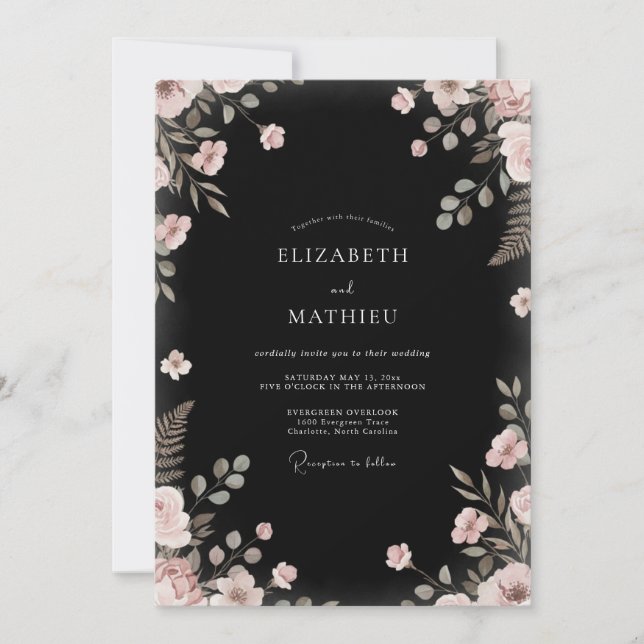 Convites Casamento de Eucalipto com Folhagem Black Blush (Frente)