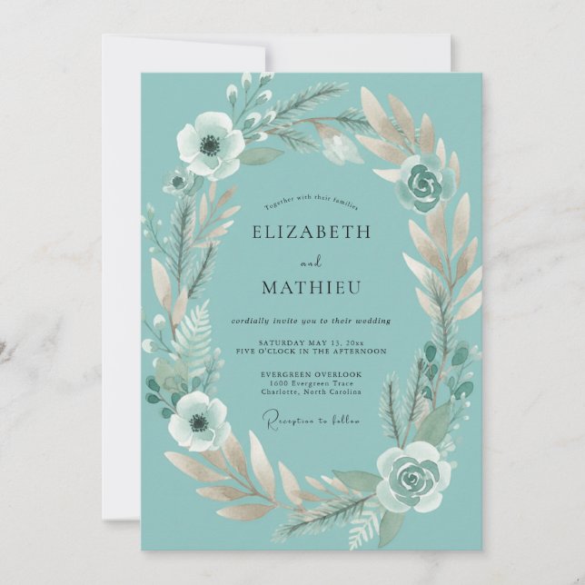 Convites Casamento de Eucalipto com Folhagem Branca Azul-Ce (Frente)