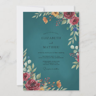 Convites Casamento de Eucalipto com Folhagem Burgundy Teal