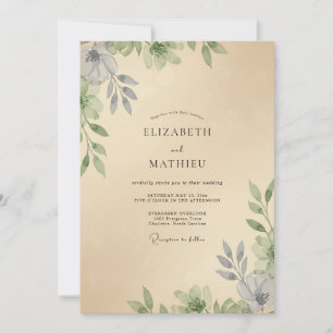 Convites Casamento de Eucalipto com Folhagem Champagne