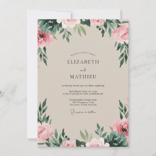 Convites Casamento de Eucalipto com Folhagem Champanhe Rosa