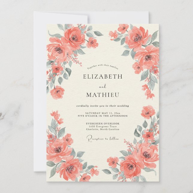 Convites Casamento de Eucalipto com Folhagem Cinza Apricot (Frente)