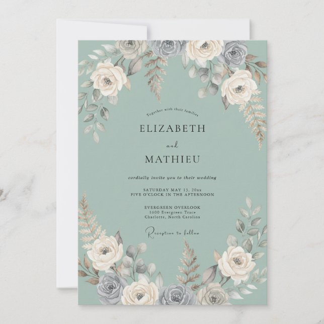 Convites Casamento de Eucalipto com Folhagem Cinza Espuma d (Frente)