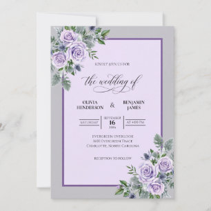 Convites Casamento de Eucalipto com Folhagem Cinza Lavanda
