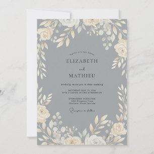 Convites Casamento de Eucalipto com Folhagem Creme Ardósia
