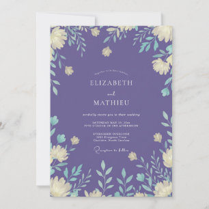 Convites Casamento de Eucalipto com Folhagem Creme e Violet