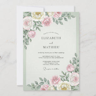 Convites Casamento de Eucalipto com Folhagem Creme Malva