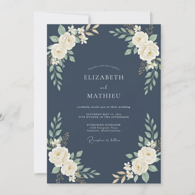 Convites Casamento de Eucalipto com Folhagem Creme Marinho (Frente)