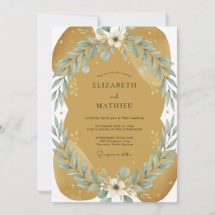 Convites Casamento de Eucalipto com Folhagem de Aço Âmbar