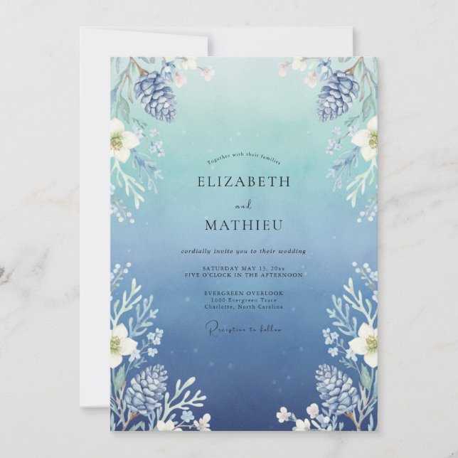 Convites Casamento de Eucalipto com Folhagem de Aço Azure (Frente)