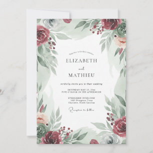 Convites Casamento de Eucalipto com Folhagem de Borgonha