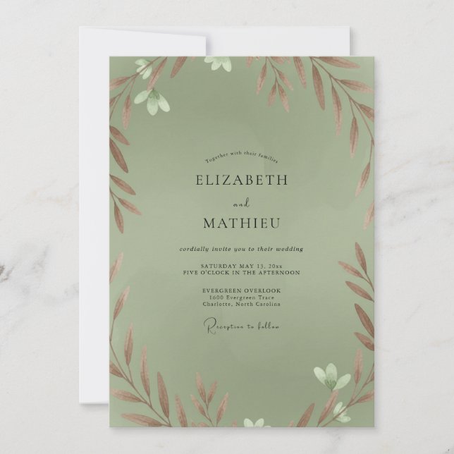 Convites Casamento de Eucalipto com Folhagem de Cobre Sage (Frente)