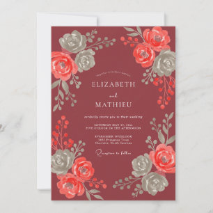 Convites Casamento de Eucalipto com Folhagem de Coral Marro