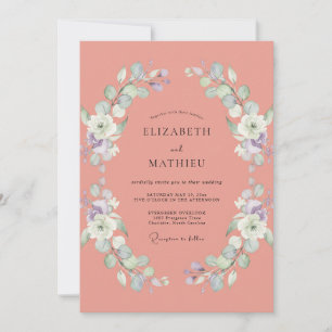 Convites Casamento de Eucalipto com Folhagem de Coral Suave