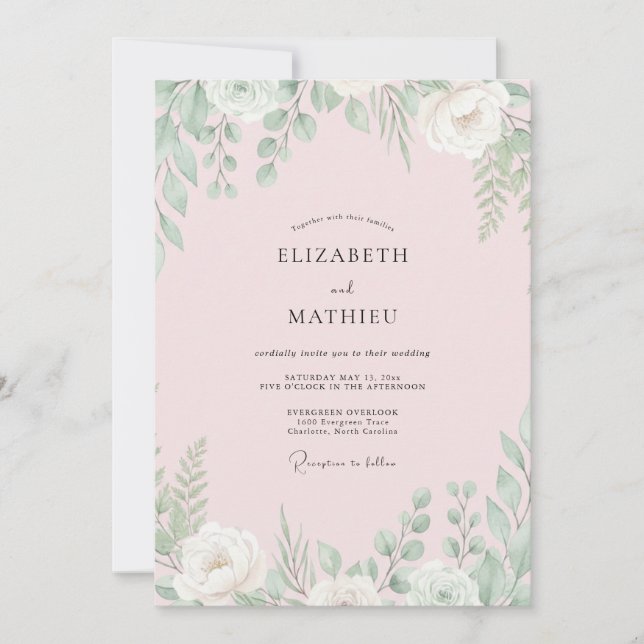 Convites Casamento de Eucalipto com Folhagem de Hortelã e R (Frente)