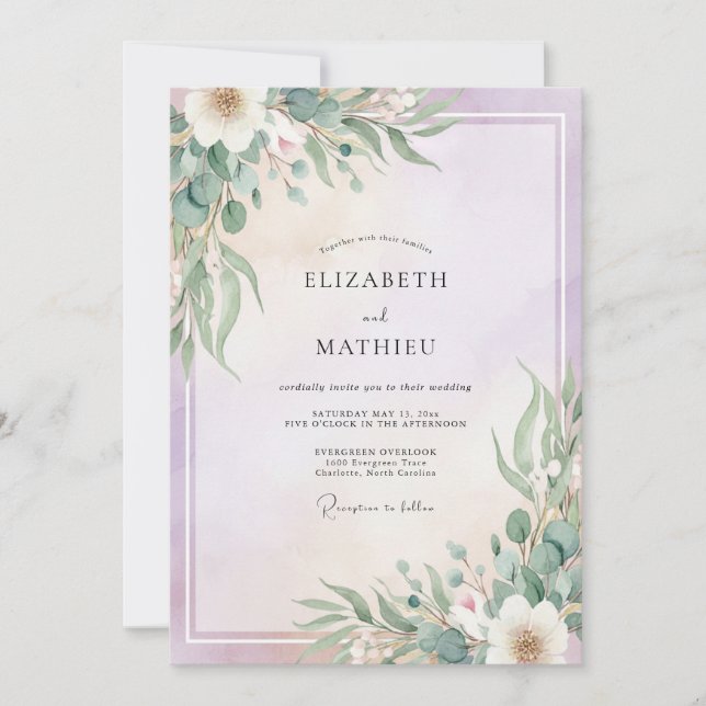 Convites Casamento de Eucalipto com Folhagem de Hortelã Lil (Frente)