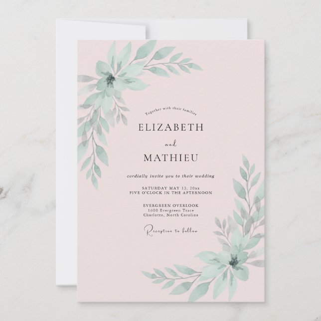 Convites Casamento de Eucalipto com Folhagem de Hortelã Sua (Frente)