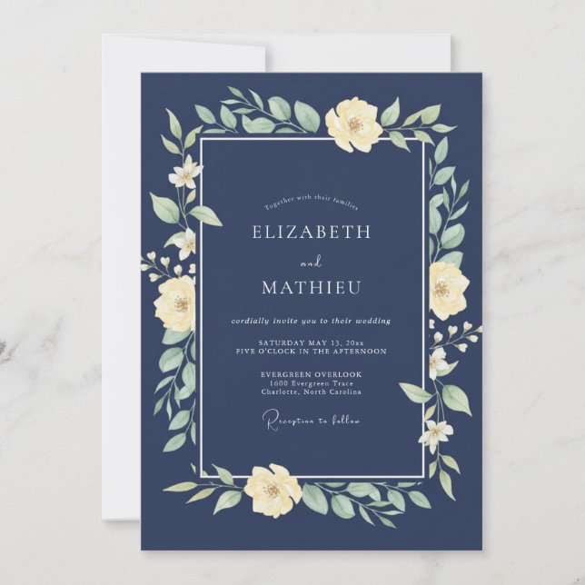 Convites Casamento de Eucalipto com Folhagem de Marfim de A (Frente)